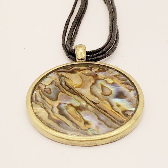 Colorful abalone pendant brass tone setting adjustable multi-strand cord - Picture 7 of 7